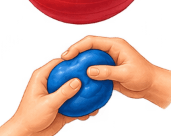 Hands squeezing a therapy ball, building fine motor strength
