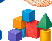 Bright 3D building blocks in primary colours