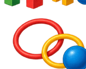 Colourful linking rings and a ball — a coordination toy