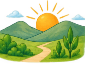 A gentle landscape with a path and sunrise — Robert still in the garden