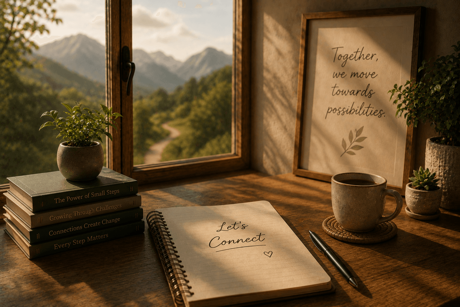 A quiet, welcoming space — an open door with warm light beyond, the beginning of a conversation